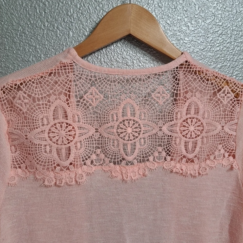 Pink Open Face Cardigan With Crocheted Shoulders